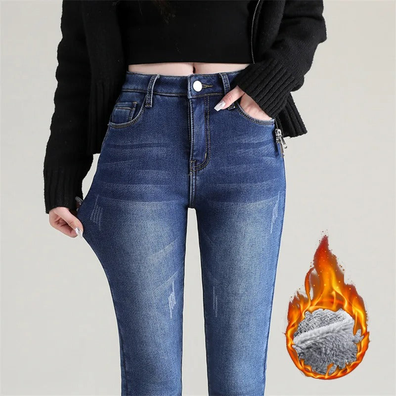 Calça Jeans Feminina de Inverno Forrada™