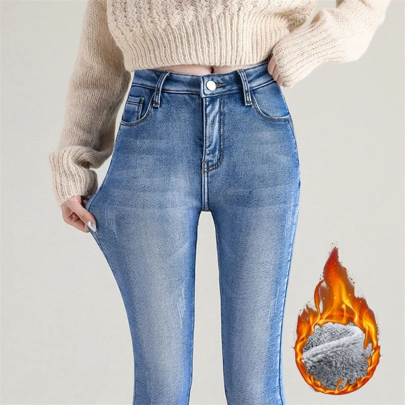 Calça Jeans Feminina de Inverno Forrada™